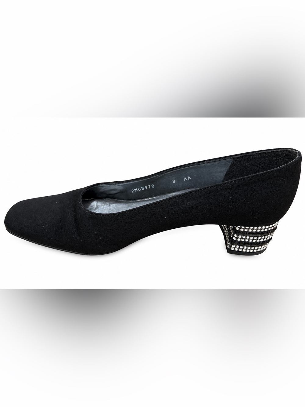 Stuart Weitzman Black Suede Low Heel Pump with Embellished Heel Size 8